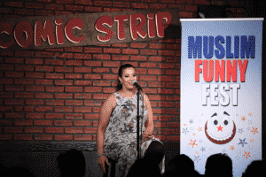 Zayid performs onstage during Ms. Foundation for Women Comedy Night