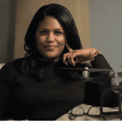 Bronwyn Morgan pictured smiling sitting at a table