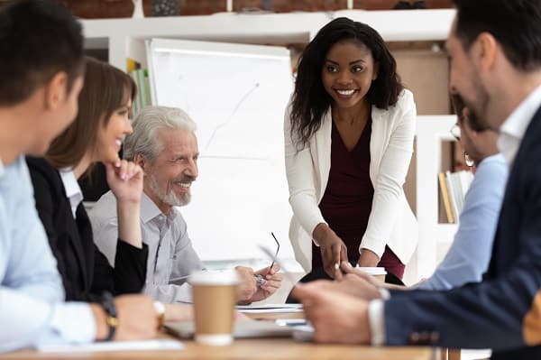 A woman leading a business meeting