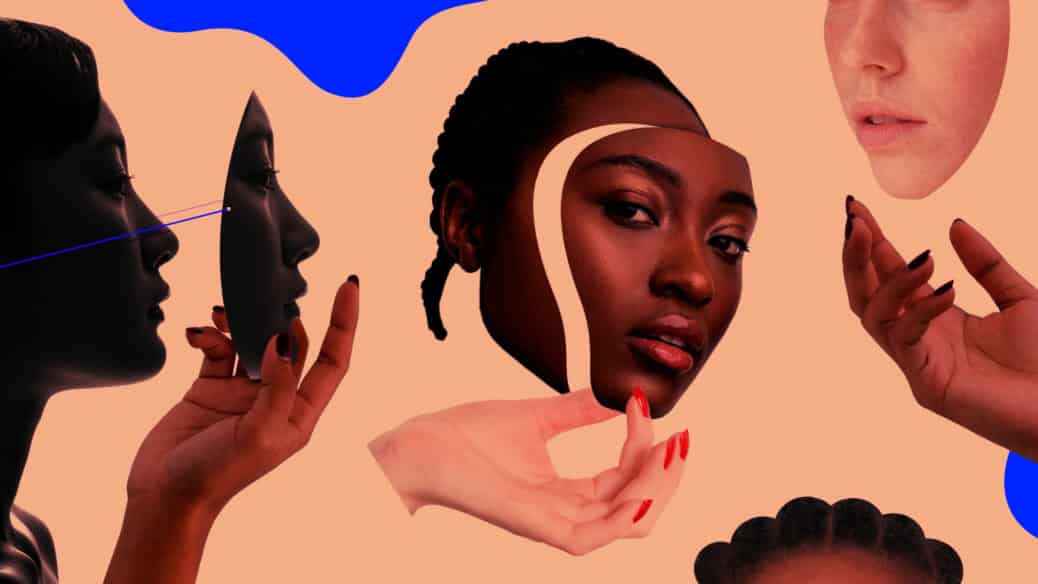 graphics image of women taking off masks