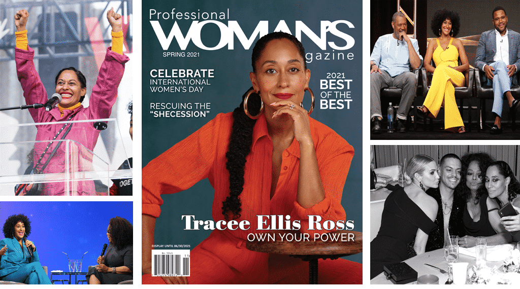 a collage of Tracee Ellis Ross images with the cover of the magazine in the middle