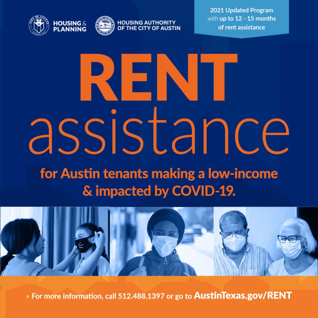 RENT assistance program flyer with picture of nurses and doctors wearing masks