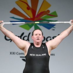 Laurel Hubbard lifting weights in a competition
