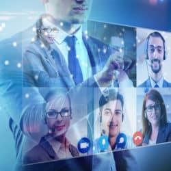 Concept of remote video with multiple images of business in a shared screen