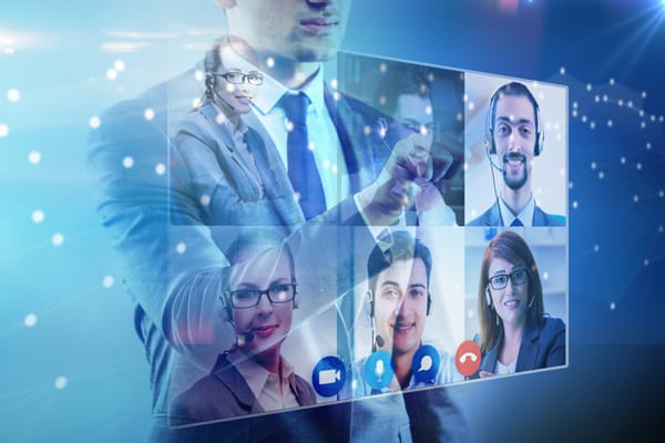 Concept of remote video with multiple images of business in a shared screen