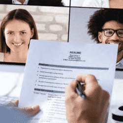 interviewees on Zoom call discussing their resumes