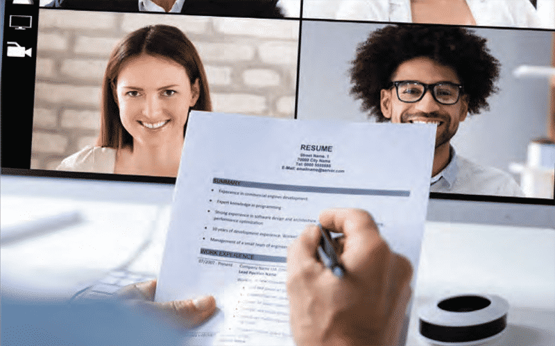 interviewees on Zoom call discussing their resumes