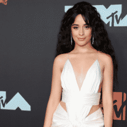 Camila Cabello wearing a white dress on the red carpet