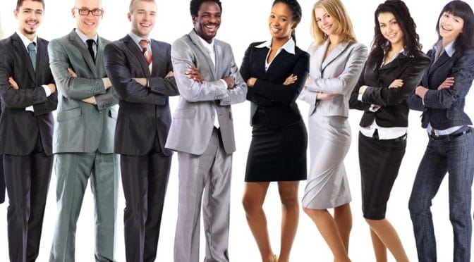 diverse group of co-workers lined up