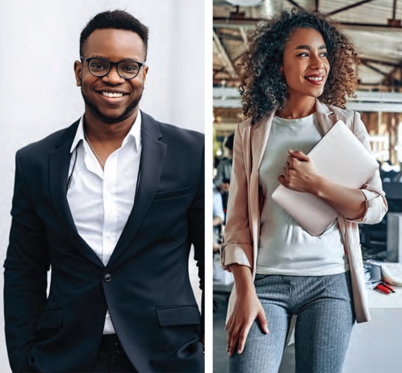 professional man and woman in office attire