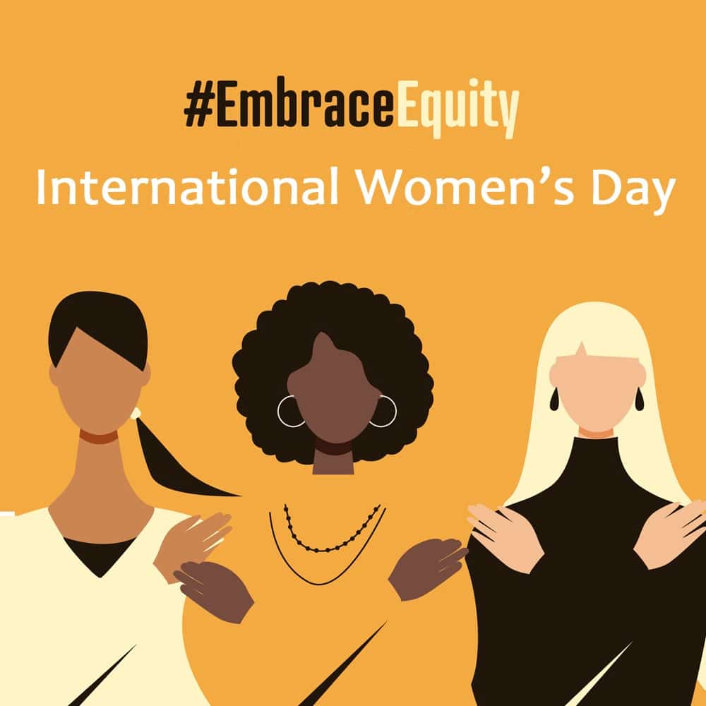 graphic of three diverse women with embrace equity text